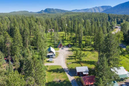 Historic cabins at Spotted Bear Retreat in Montana